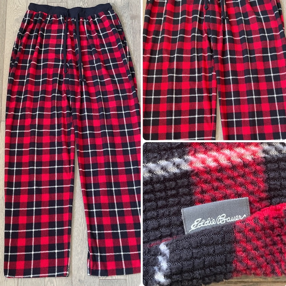 Eddie Bauer Red Black Plaid Flannel Sleepwear Loungewear Joggers Size M